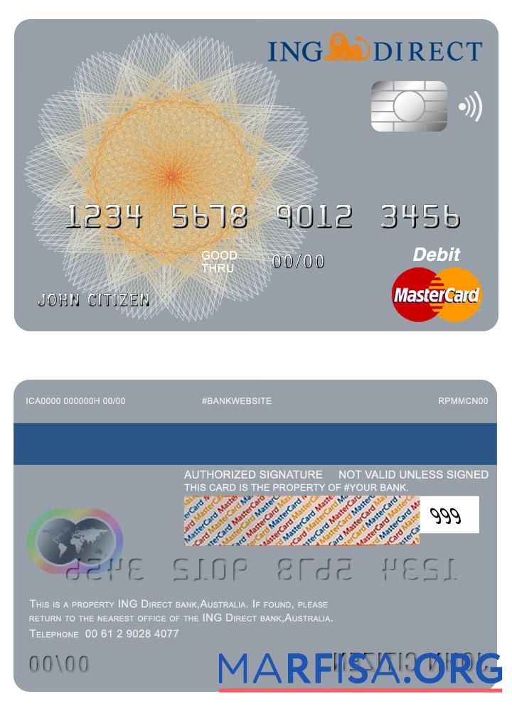 Printable Australia Ing Direct bank master card real example
